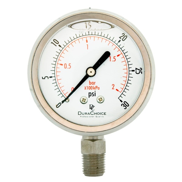 2-1/2" All Stainless Steel Oil Filled Pressure Gauge - 1/4" NPT Lower Mount