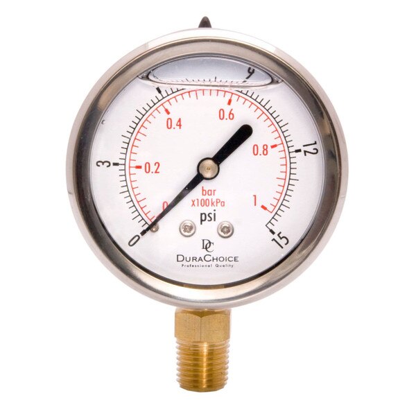 2-1/2" Oil Filled Pressure Gauge - Stainless Steel Case, Brass, 1/4" NPT, Lower Mount Connection