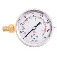 2-1/2" Silicone Oil Filled Pressure Gauge Stainless Steel Case, Brass, 1/8" NPT Left Side Mount, 0-160 PSI