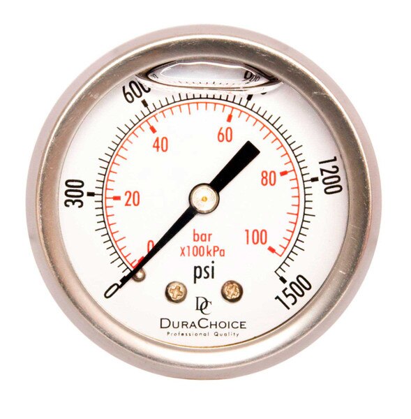 2" Liquid Filled Pressure Gauges - Stainless Steel Case, Brass, 1/4", Center Back Mount Connection