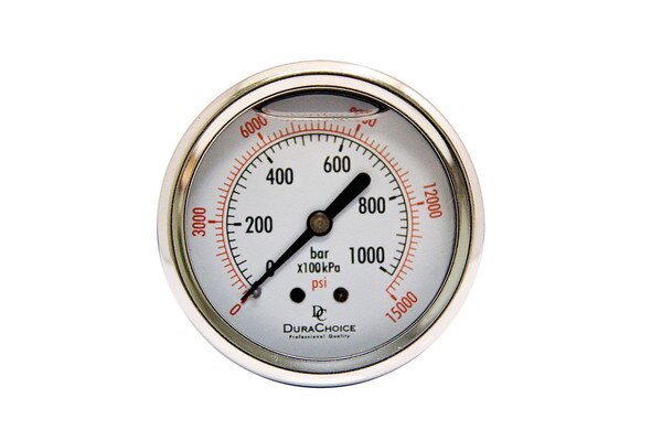 2" Liquid Filled Pressure Gauges - Stainless Steel Case, Brass, 1/4", Center Back Mount Connection