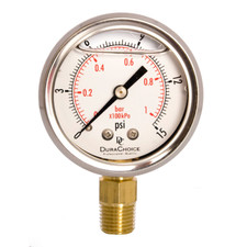 2" Oil Filled Pressure Gauge - Stainless Steel Case, Brass, 1/4" NPT, Lower Mount Connection