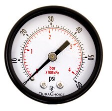 2" Utility Pressure Gauge for water, oil, and gas (WOG) - Black Steel 1/4" NPT Center Back Mount