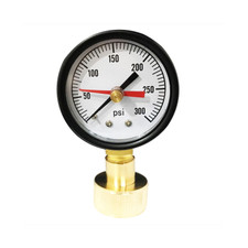 2" Water Test Gauge, water or gas lines, 3/4" NPT Top Connection, Black Steel Case, Brass Internals, 3/4" Thread Swivel Hose Connection.