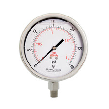 4" All Stainless Steel Oil Filled Pressure Gauge - 1/4" NPT Lower Mount Connection