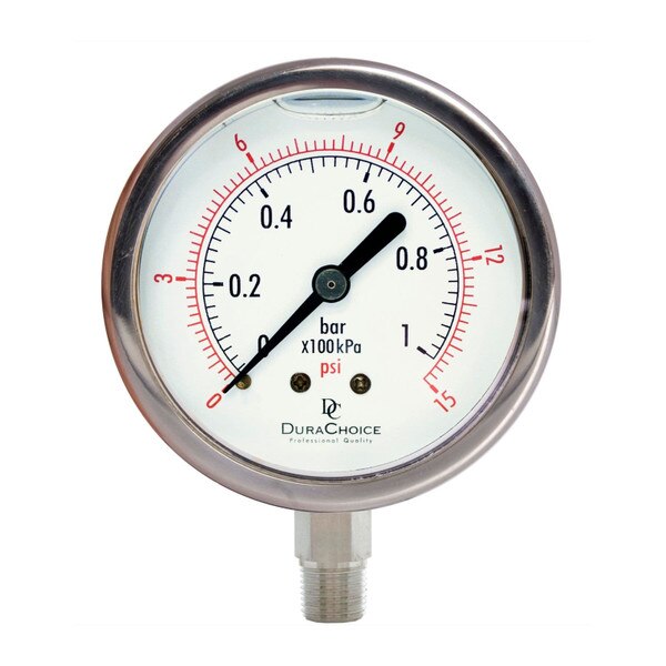 4" All Stainless Steel Oil Filled Pressure Gauge - 3/8" NPT Lower Mount Connection
