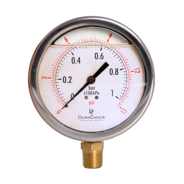 4" Oil Filled Pressure Gauge - Stainless Steel Case, Brass, 1/2" NPT, Lower Mount Connection