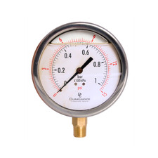 4" Oil Filled Pressure Gauge - Stainless Steel Case, Brass, 3/8" NPT, Lower Mount Connection
