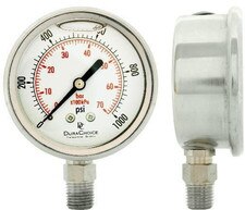 6" All Stainless Steel Oil Filled Pressure Gauge - 1/2" NPT Lower Mount