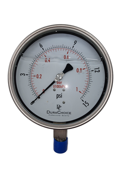 6" All Stainless Steel Oil Filled Pressure Gauge - 1/2" NPT Lower Mount