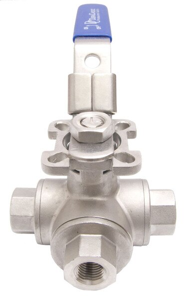 Stainless Steel (316) 3-Way Ball Valve - L Port With Mounting Pad, 1,000PSI