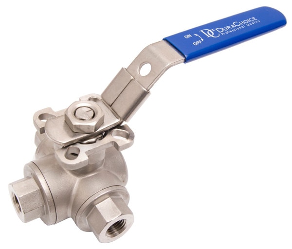 Stainless Steel (316) 3-Way Ball Valve - L Port With Mounting Pad, 1,000PSI