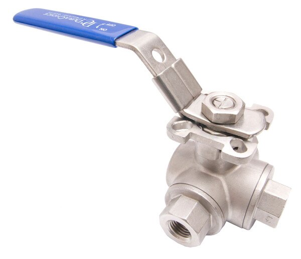 Stainless Steel (316) 3-Way Ball Valve - T Port With Mounting Pad, 1,000PSI