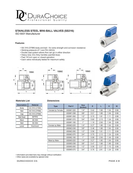 Stainless Steel (316) Mini Ball Valve - MxM NPT