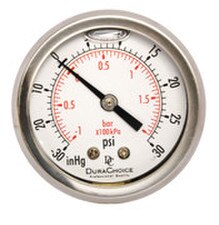Center Back Mount Oil-Filled Vacuum Gauge 2" Face