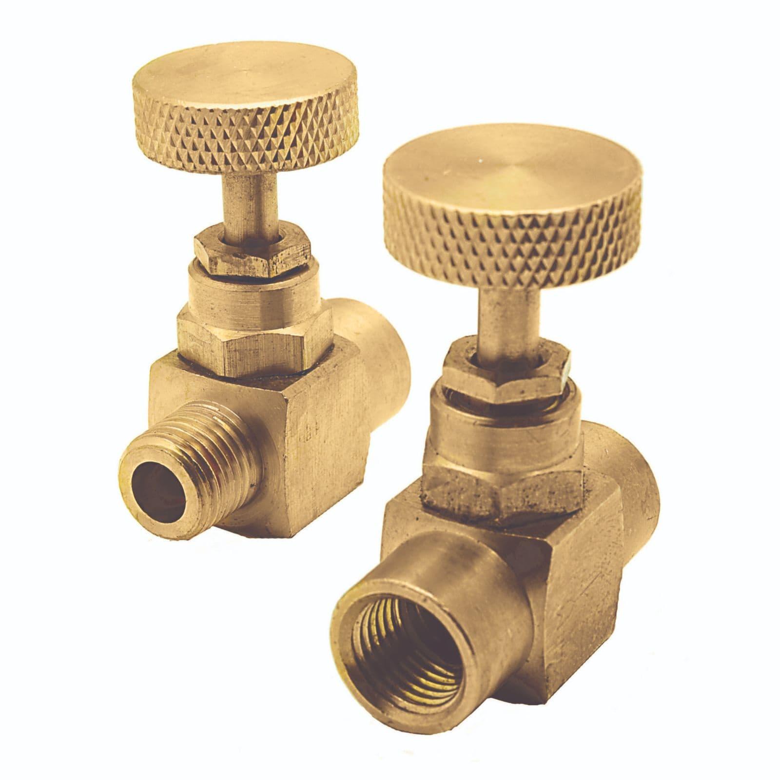 2000 PSI Brass Needle Valve - Schrader Bellows SPN100B, 10-32 Ports, Pneumatic/Hydraulic Flow Metering