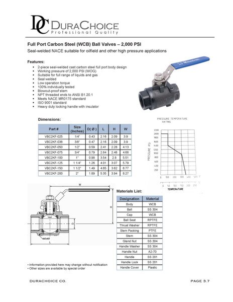 Carbon Steel Full Port ball valve, NACE, RPTFE, Seal Welded, Oilfield, 316 Ball, 2000 PSI FxF NPT