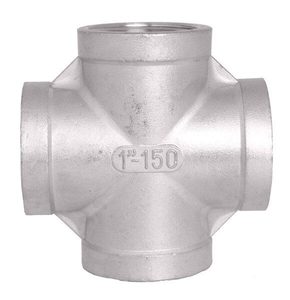Cross Tee fitting with FxF ends. Available in SS304 and SS316.