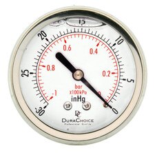 All Stainless Steel Center Back Mount Oil-Filled Vacuum Gauge 2-1/2" Face